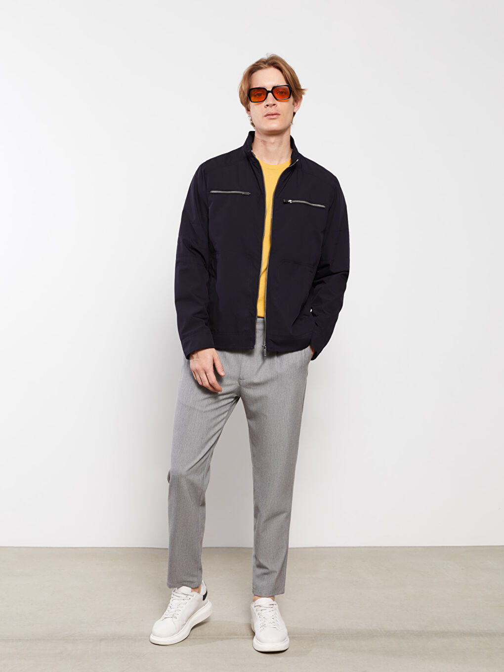 Lacivert Standart Kalıp Dik Yaka Erkek Mont