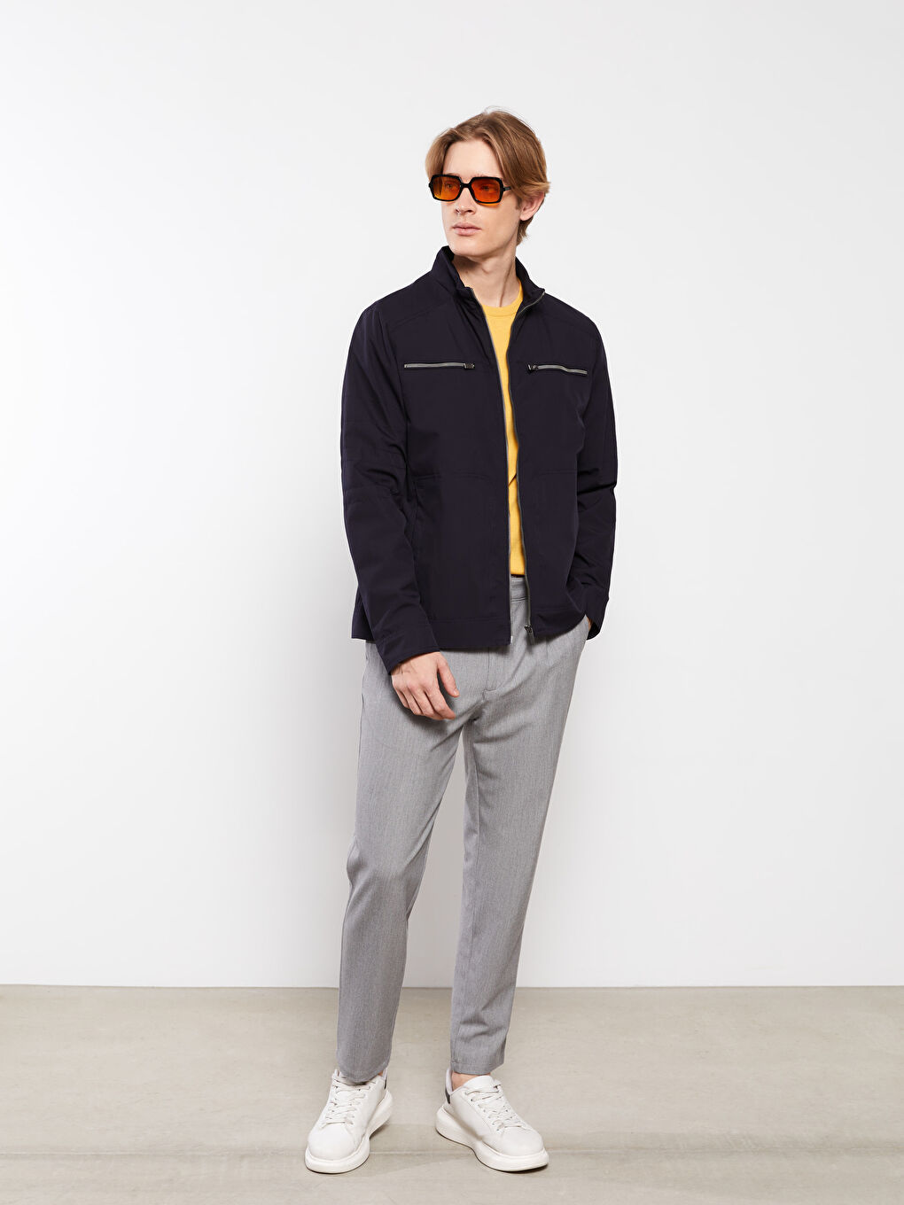 Lacivert Standart Kalıp Dik Yaka Erkek Mont-1