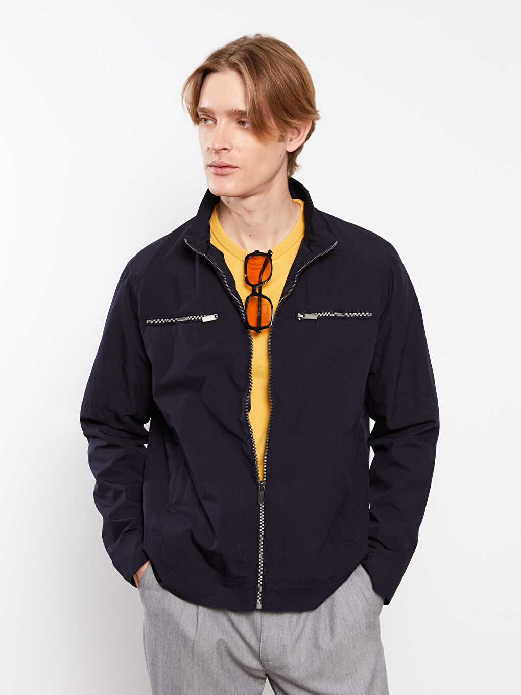 Lacivert Standart Kalıp Dik Yaka Erkek Mont-2