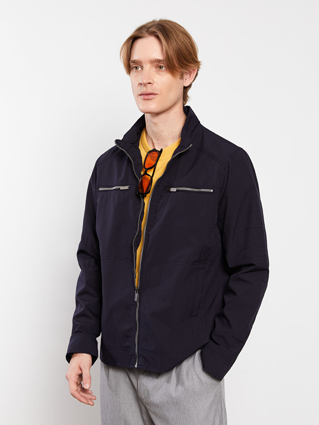 Lacivert Standart Kalıp Dik Yaka Erkek Mont-3