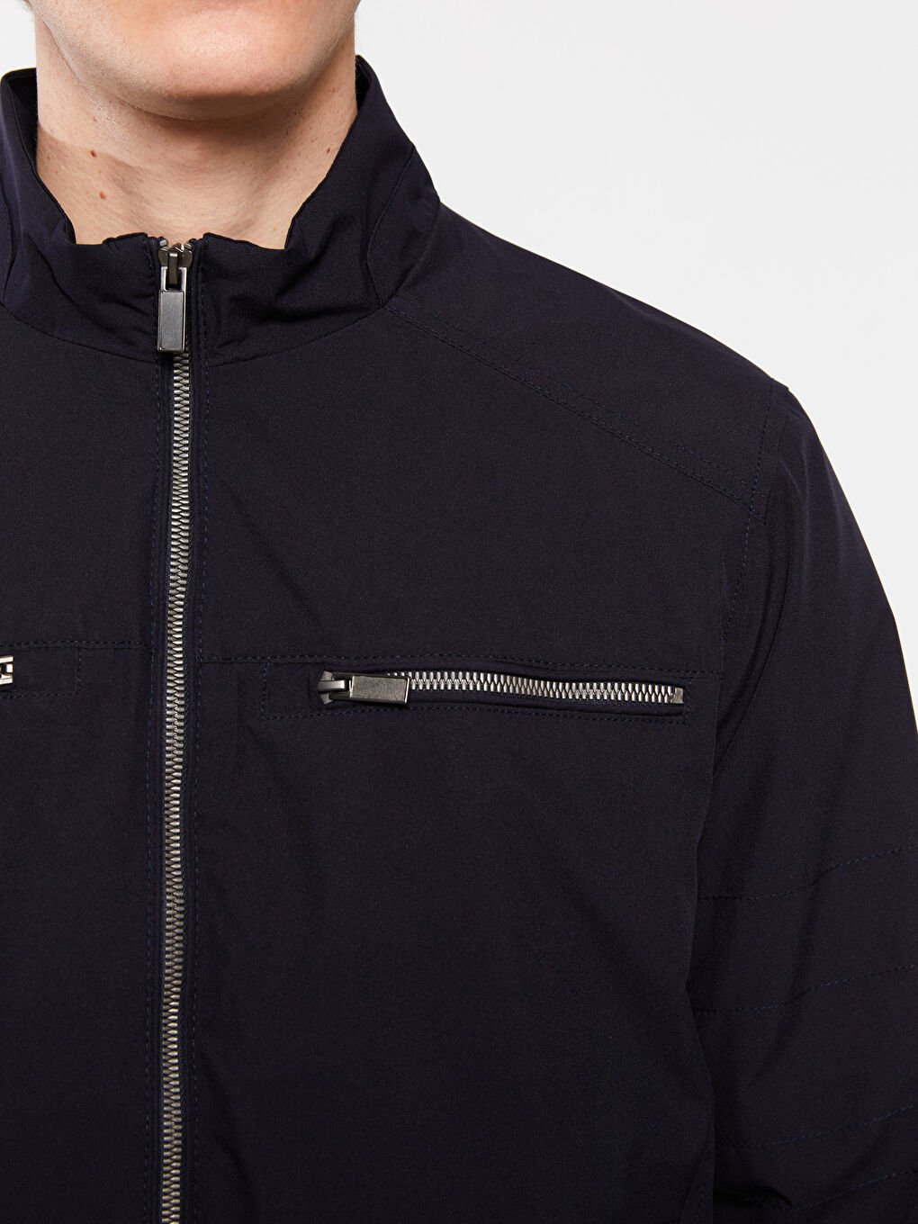 Lacivert Standart Kalıp Dik Yaka Erkek Mont-4