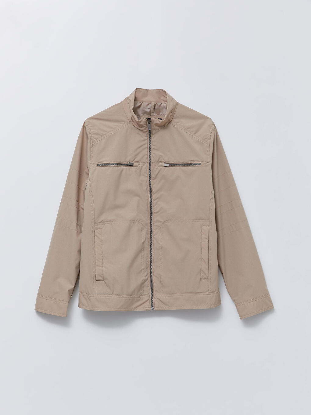 Bej Standart Kalıp Dik Yaka Erkek Mont-5