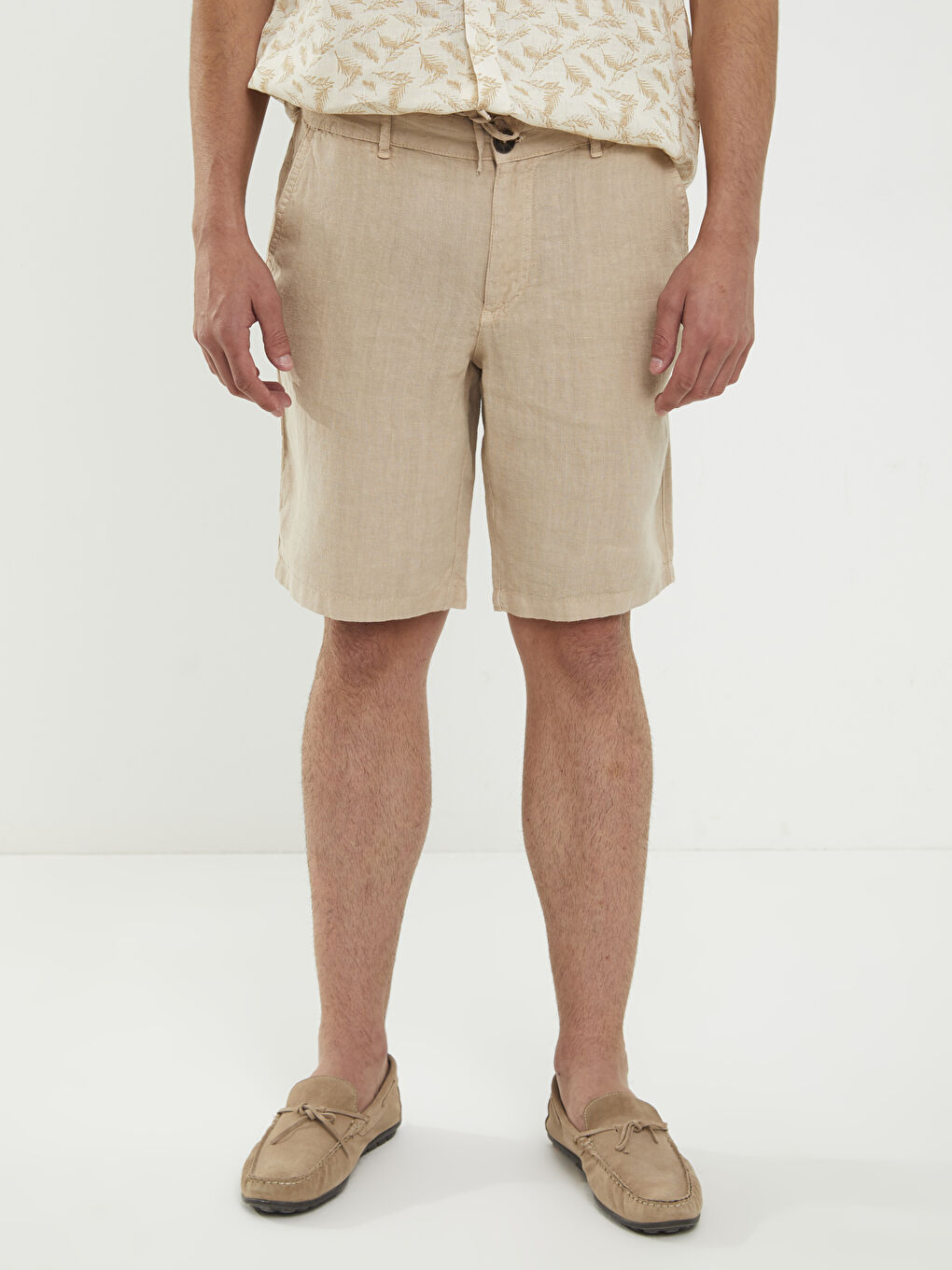 Bej Standart Kalıp Gabardin Erkek Şort-2