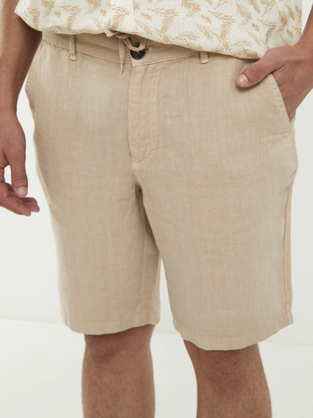 Bej Standart Kalıp Gabardin Erkek Şort-3