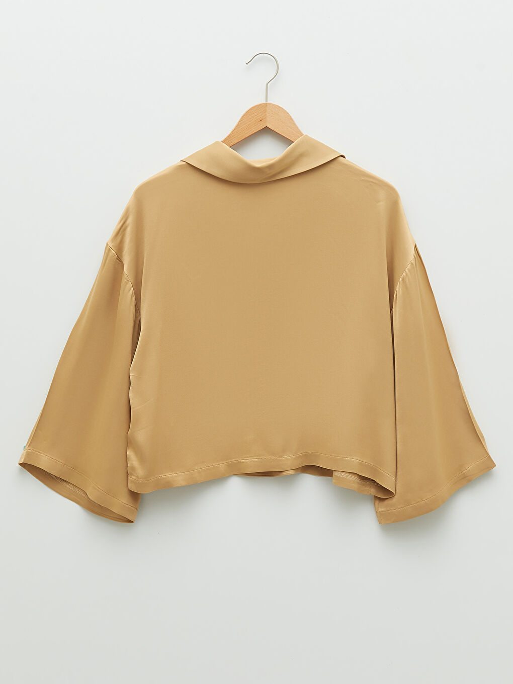 Polo Neck Straight Long Sleeve Satin Women's Blouse-10