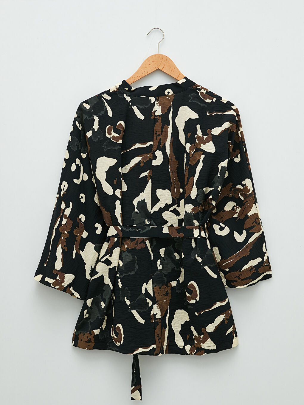 Shawl Collar Patterned Tie Detail Long Sleeve Women's Kimono-5