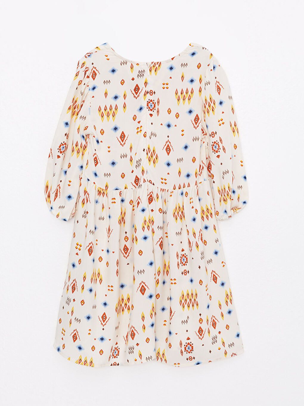 فستان للبنات بياقة دائرية منقوش كم طويل-1