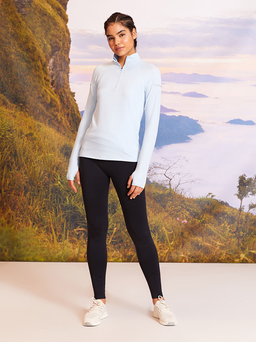 T-shirt d'Extérieur pour Femmes à Manches Longues Imprimé à Col Cheminée