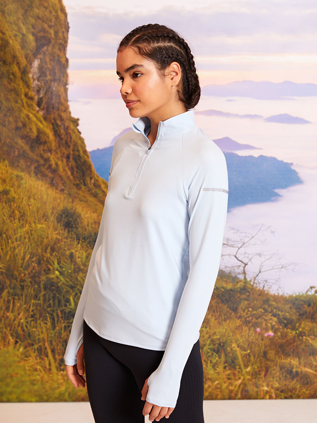 T-shirt d'Extérieur pour Femmes à Manches Longues Imprimé à Col Cheminée-1