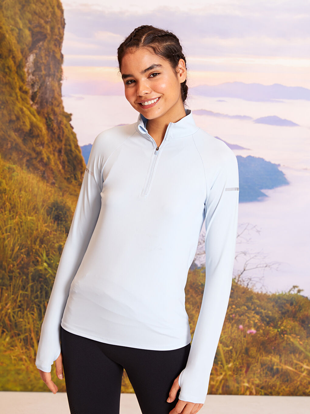 T-shirt d'Extérieur pour Femmes à Manches Longues Imprimé à Col Cheminée-2