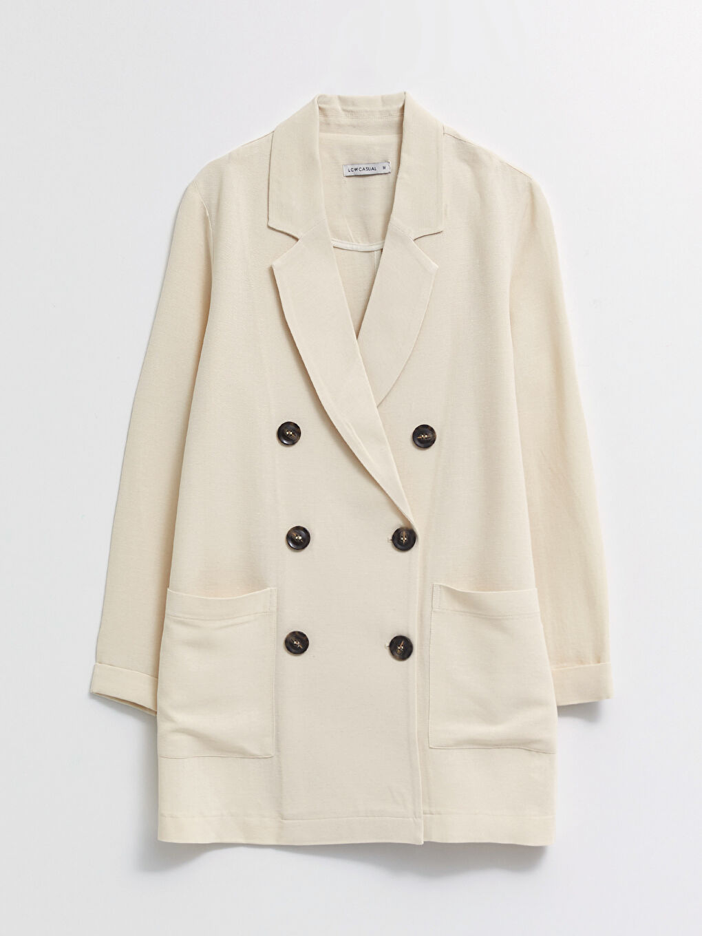 LC Waikiki Front Button Closure Straight Long Sleeve Linen Women's Blazer Jacket -S2HD52Z8-FWM