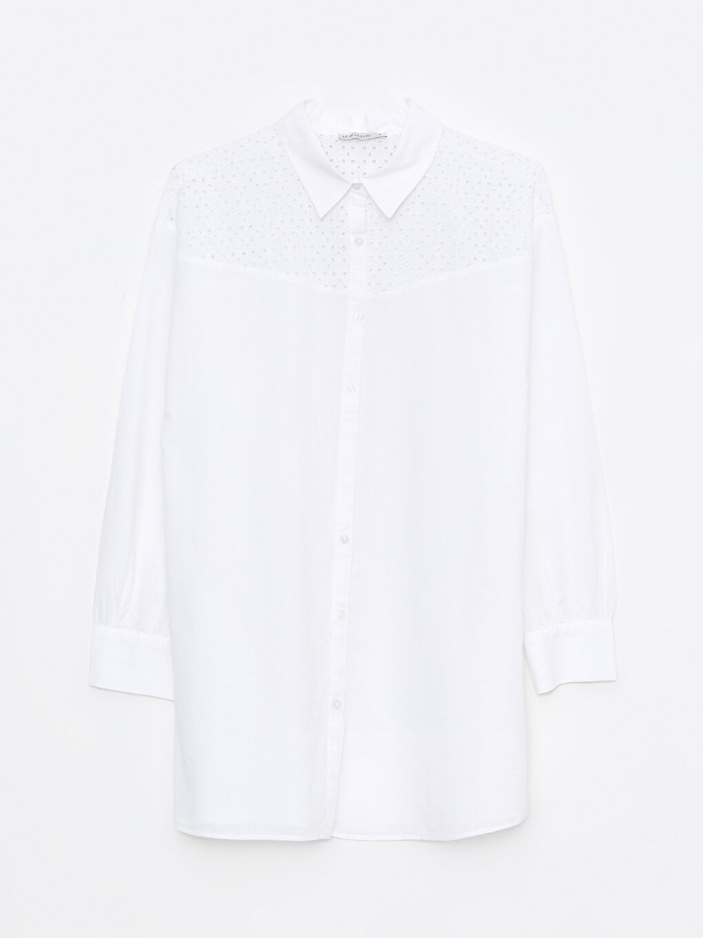Beyaz Nakışlı Uzun Kollu Poplin Kadın Gömlek Tunik-5