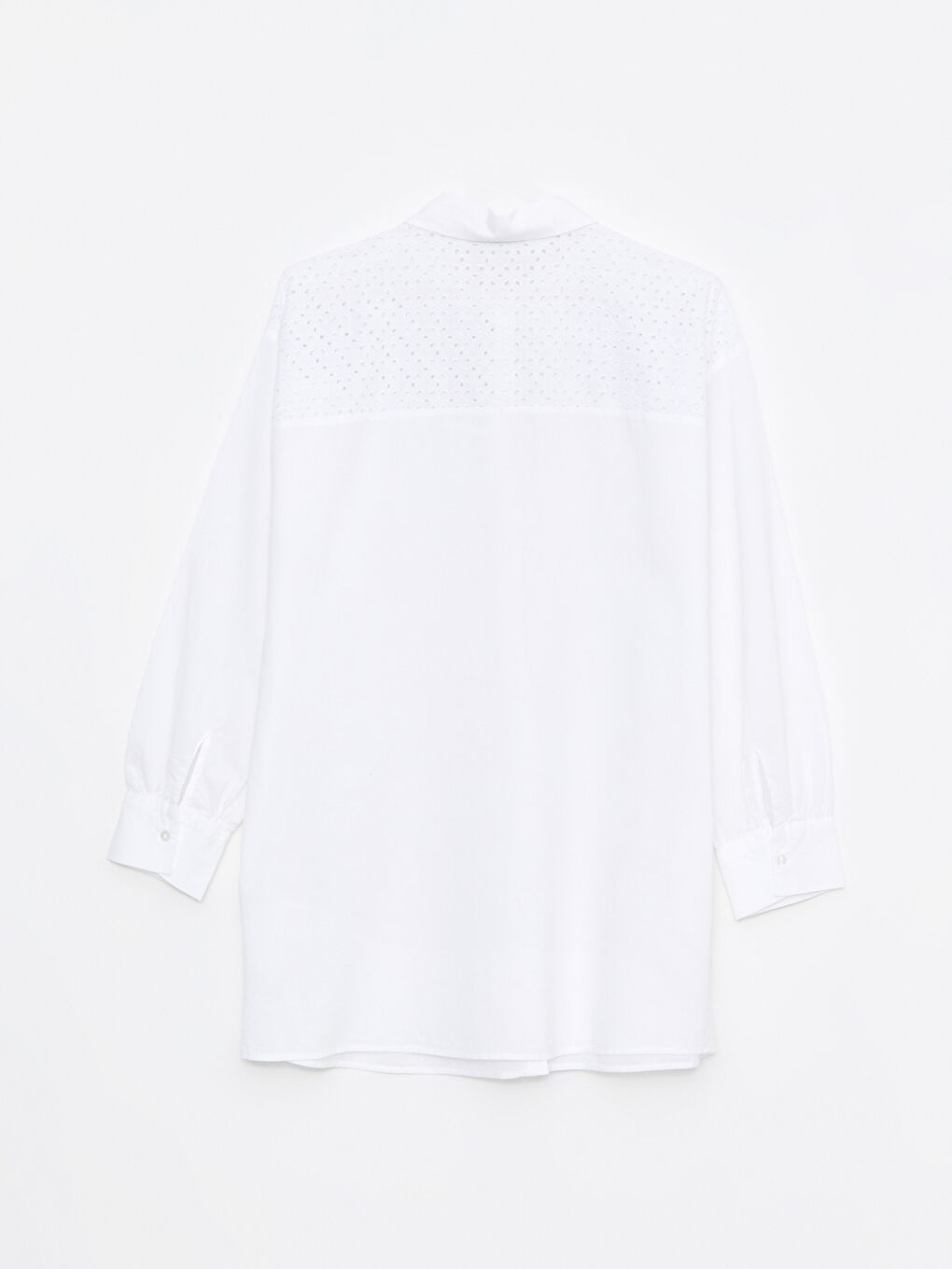 Beyaz Nakışlı Uzun Kollu Poplin Kadın Gömlek Tunik-6