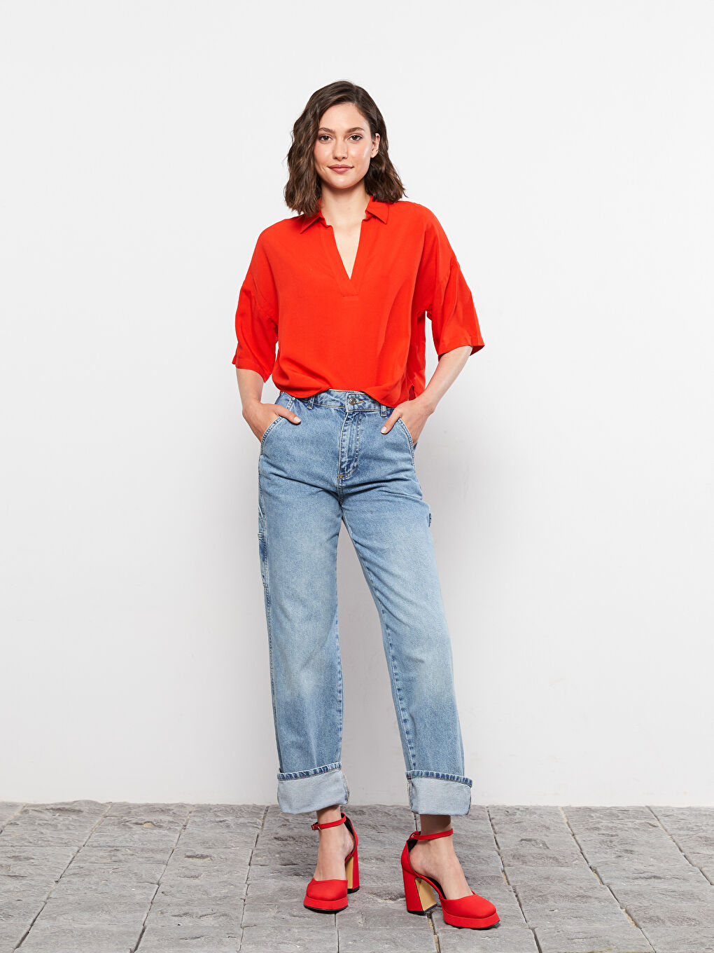 Shirt Collar Plain Viscose Women's Blouse