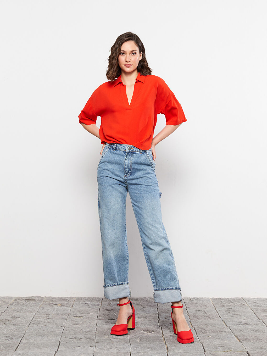 Shirt Collar Plain Viscose Women's Blouse-1