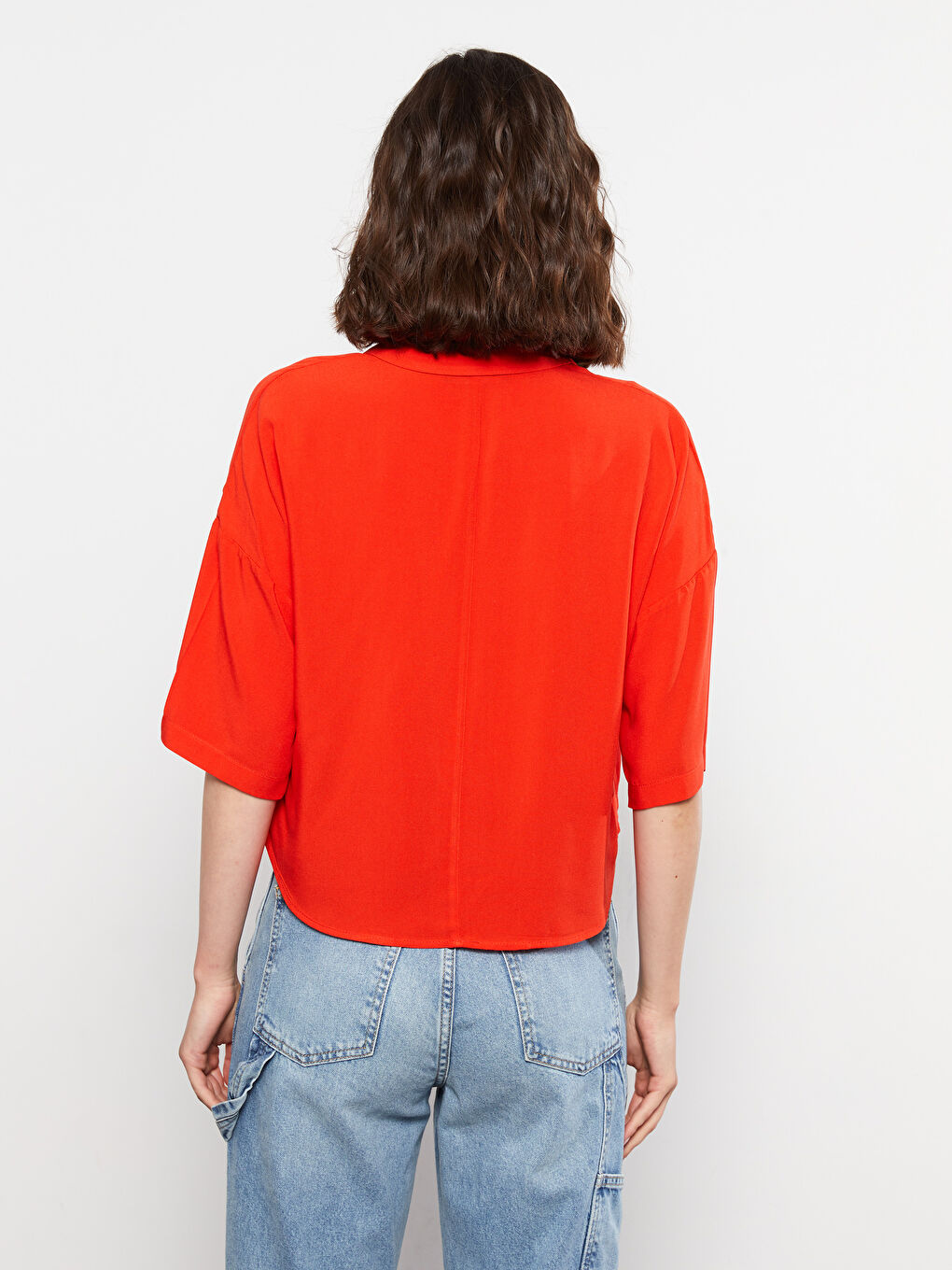 Shirt Collar Plain Viscose Women's Blouse-4