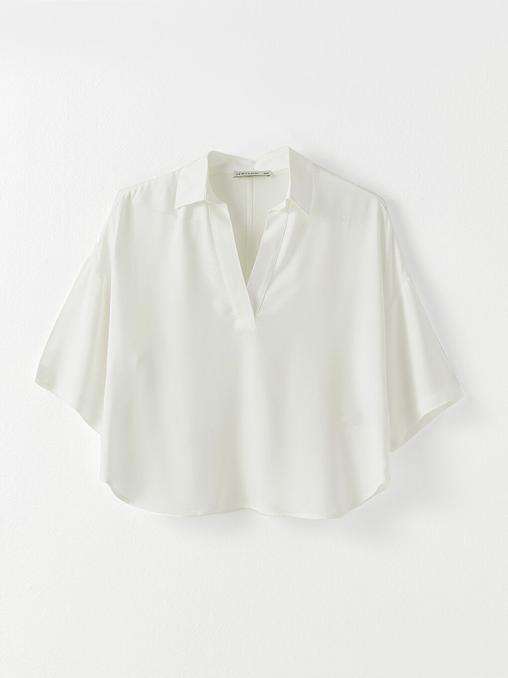 Beyaz Gömlek Yaka Düz Viskon Kadın Bluz-4