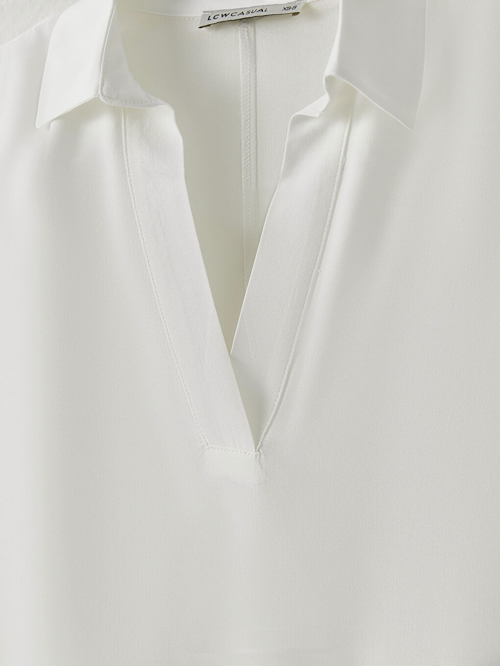 Beyaz Gömlek Yaka Düz Viskon Kadın Bluz-6