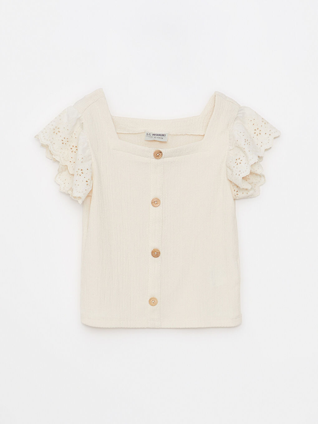 Blouse Basique à Col Carré à Manches Courtes pour Filles