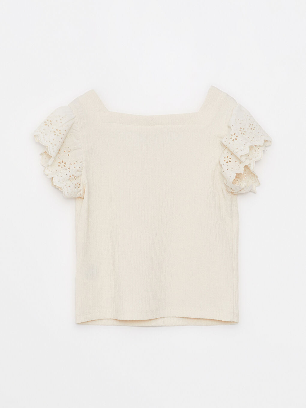 Blouse Basique à Col Carré à Manches Courtes pour Filles-1