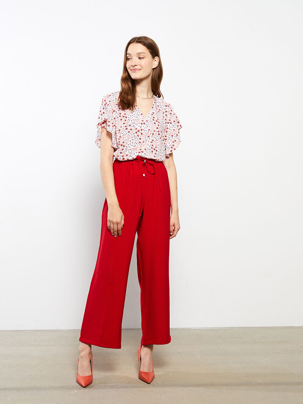 V-Neck Floral Short Sleeve Viscose Women's Blouse-3