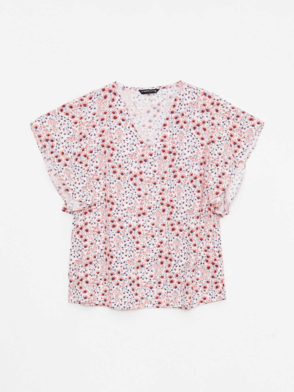 V-Neck Floral Short Sleeve Viscose Women's Blouse-6