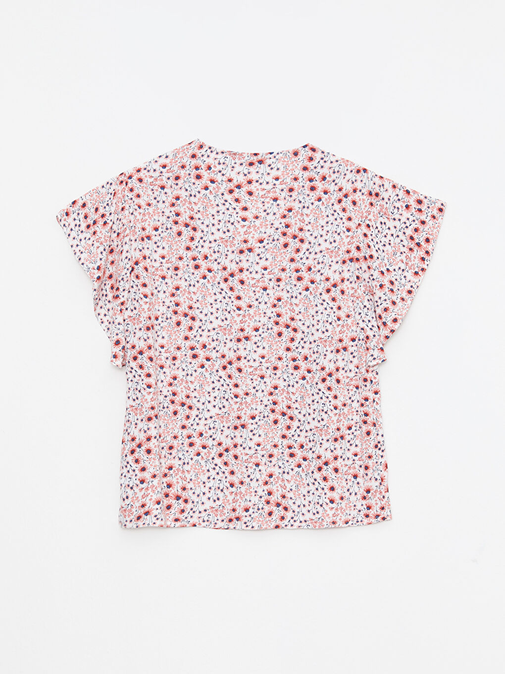V-Neck Floral Short Sleeve Viscose Women's Blouse-7