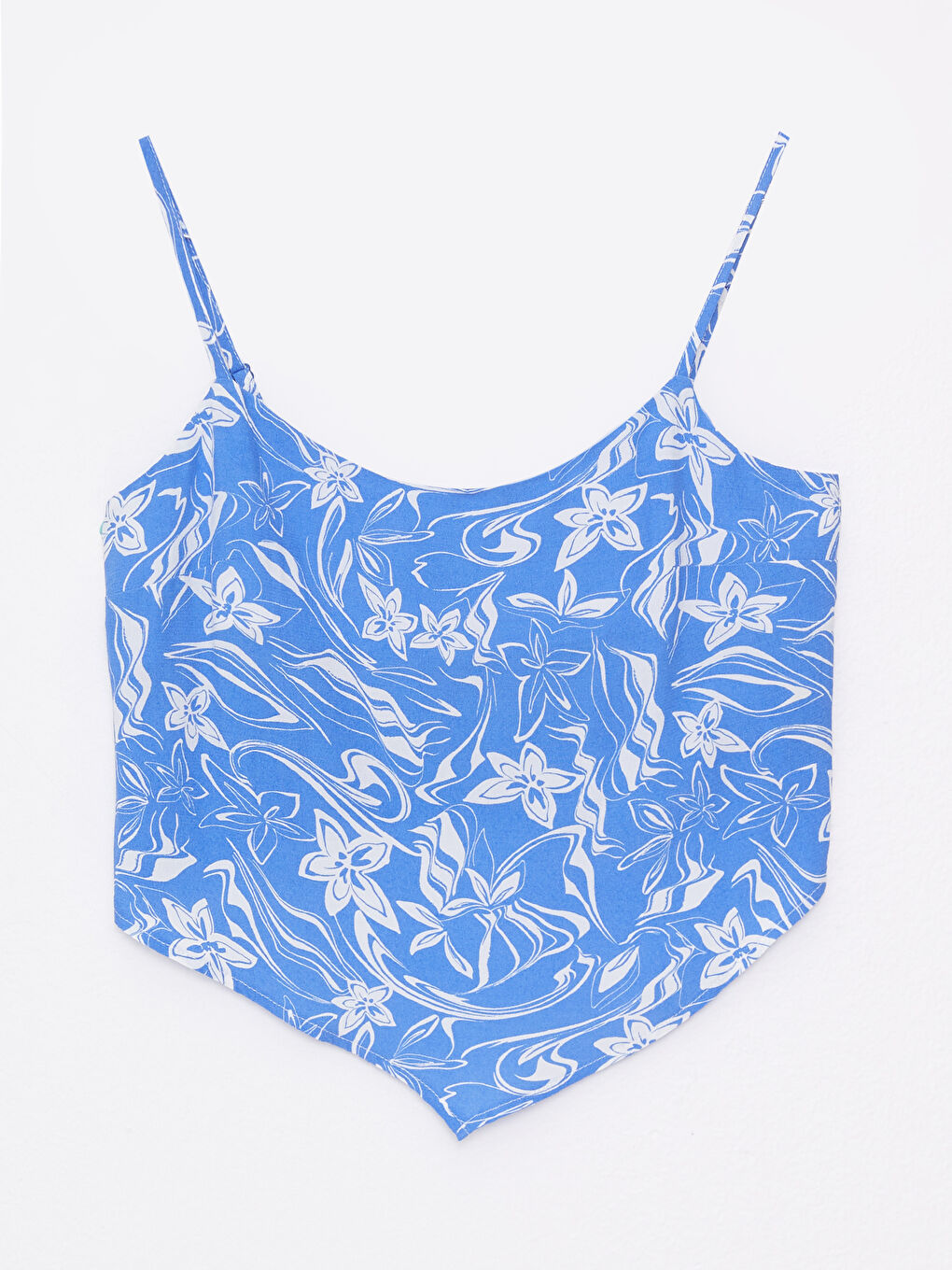 Mavi U Yaka Desenli Askılı Viskon Kadın Bluz-5