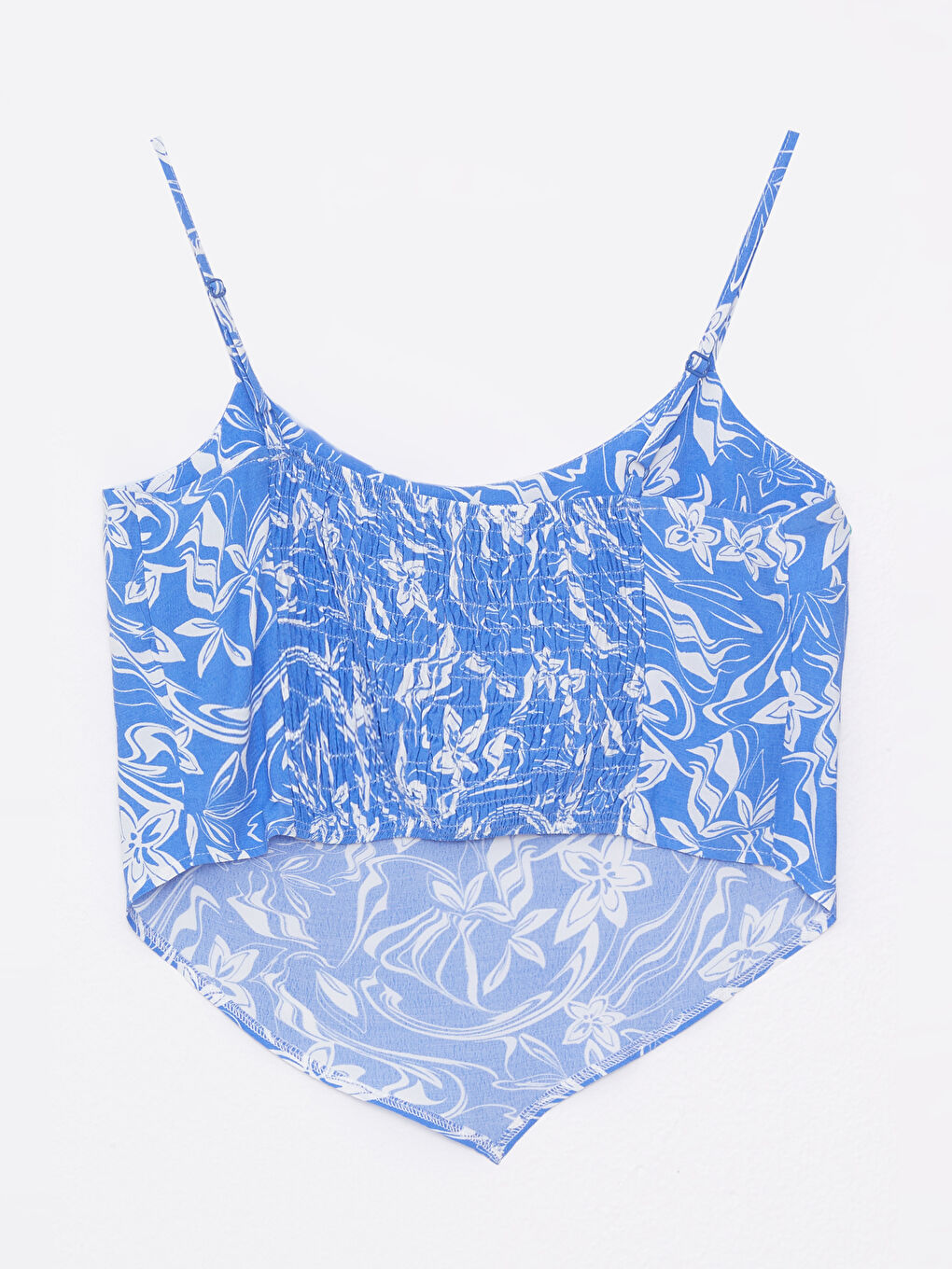 Mavi U Yaka Desenli Askılı Viskon Kadın Bluz-6