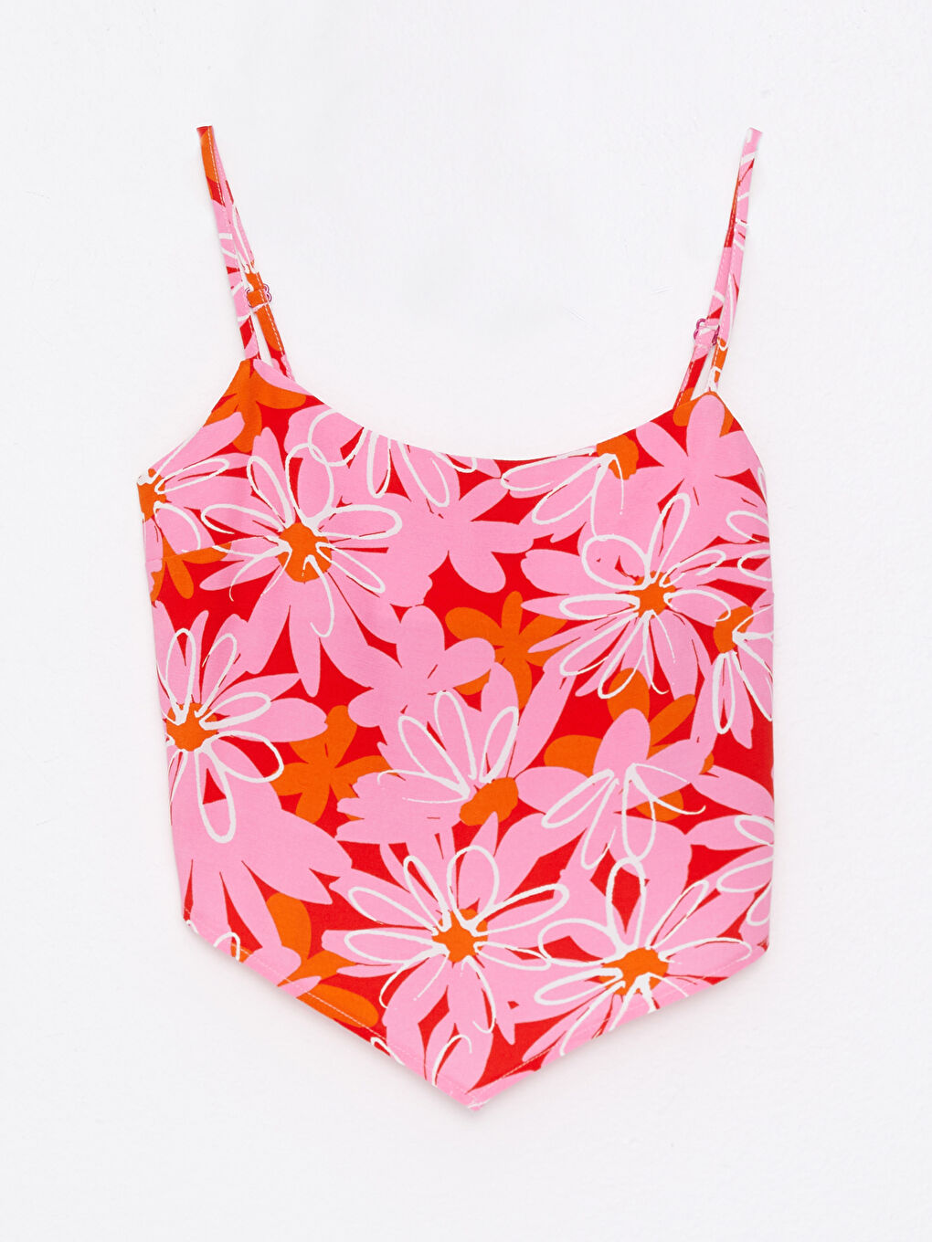 Pembe U Yaka Desenli Askılı Viskon Kadın Bluz-6