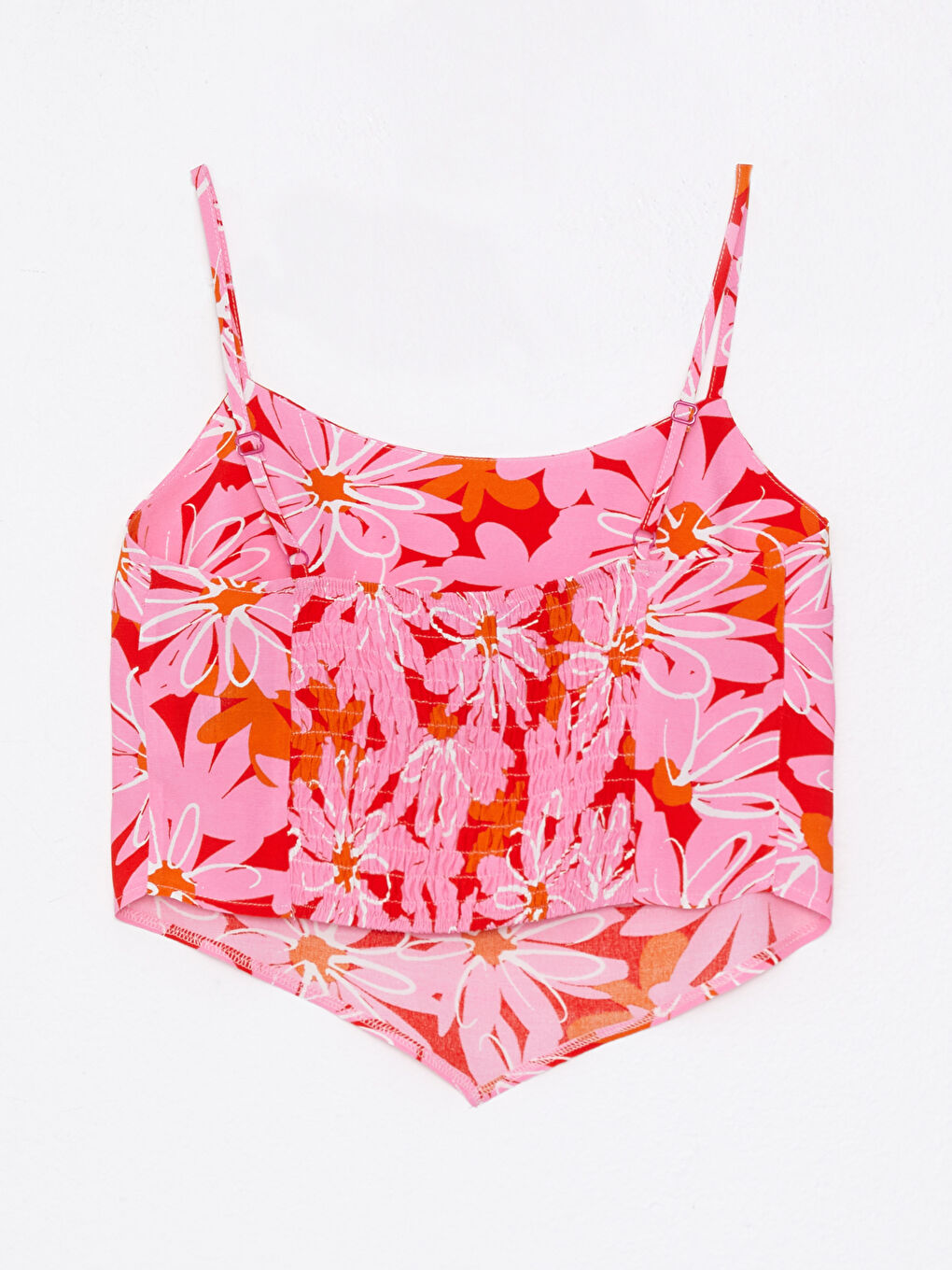 Pembe U Yaka Desenli Askılı Viskon Kadın Bluz-7