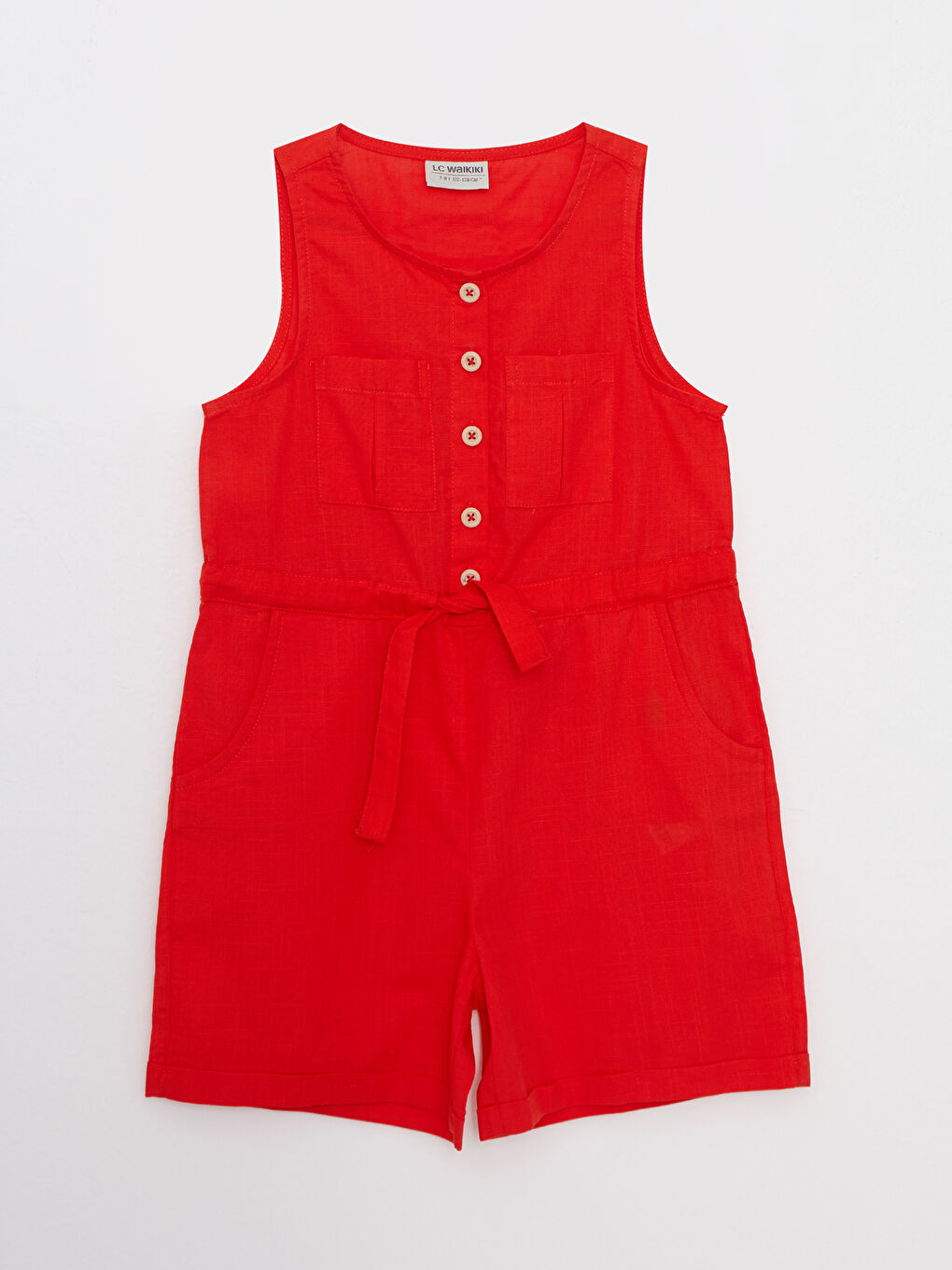 Turuncu Bisiklet Yaka Basic Poplin Kız Çocuk Tulum