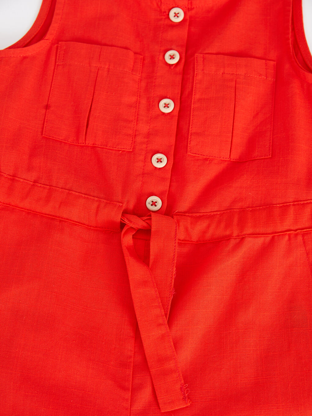 Turuncu Bisiklet Yaka Basic Poplin Kız Çocuk Tulum-2