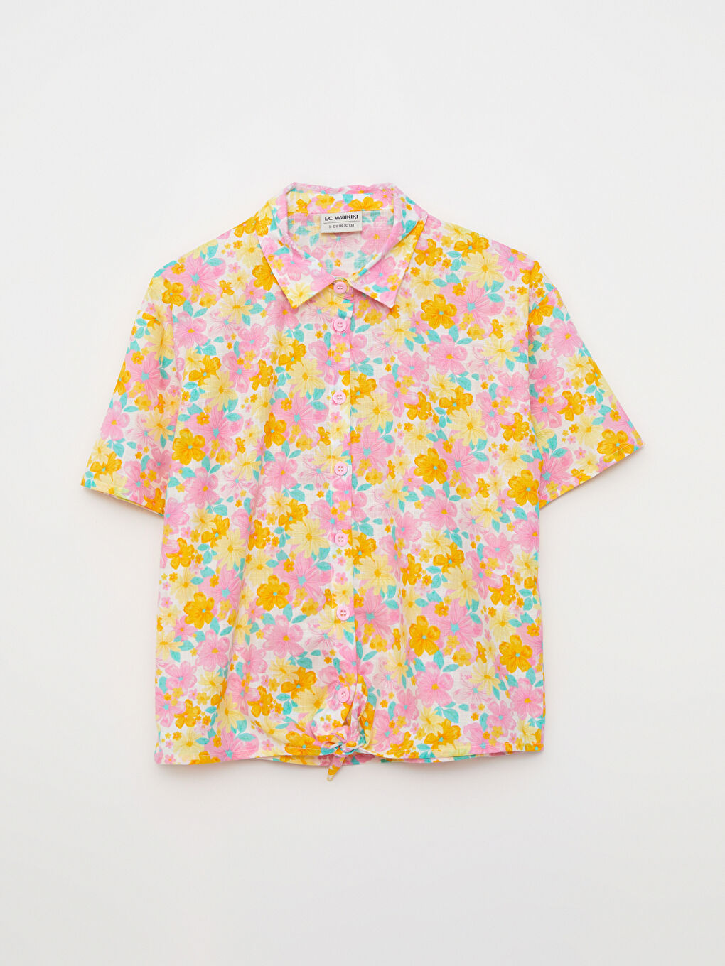 Shirt Collar Patterned Short Sleeve Poplin Girls Shirts and Shorts-1