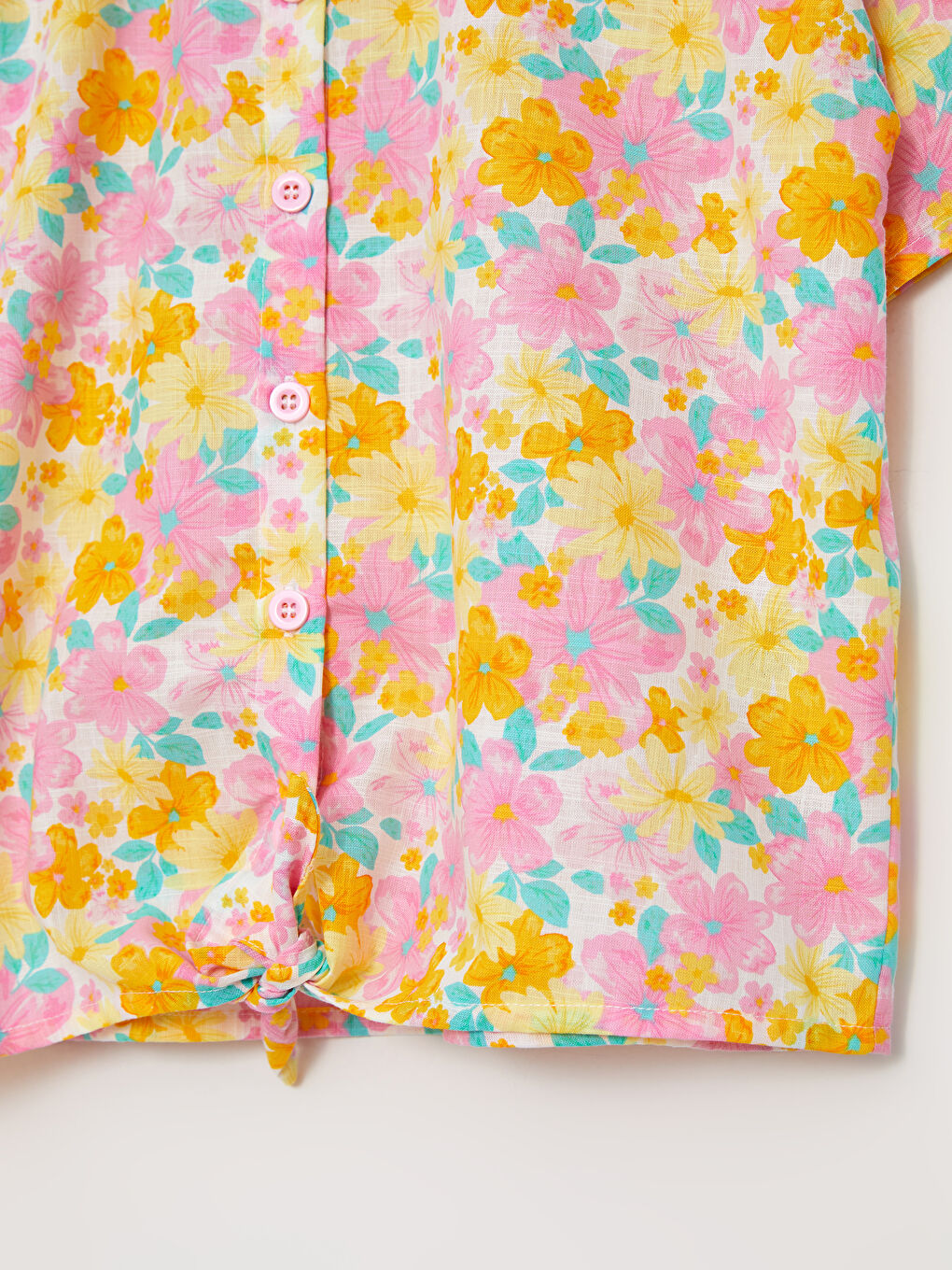 Shirt Collar Patterned Short Sleeve Poplin Girls Shirts and Shorts-2