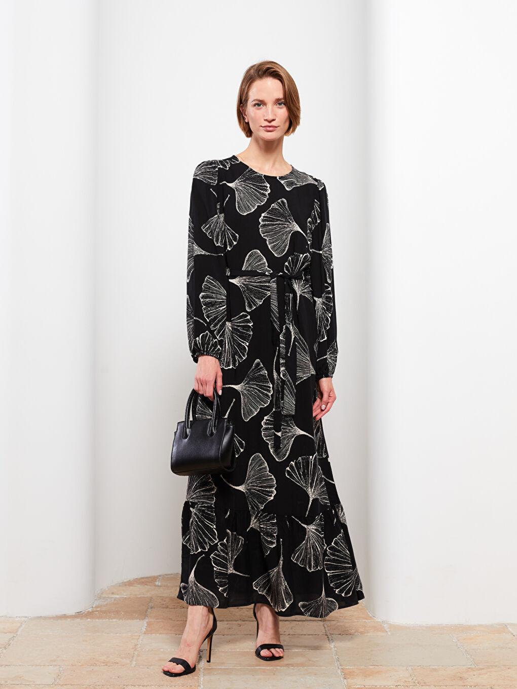 Crew Neck Floral A-Line Viscose Women's Dress