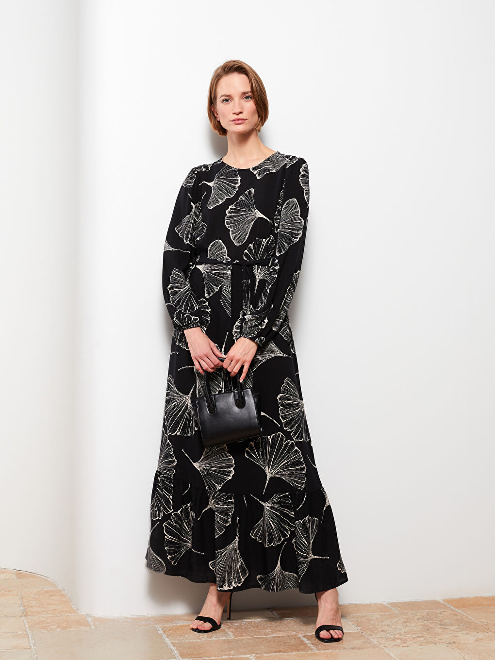 Crew Neck Floral A-Line Viscose Women's Dress-1