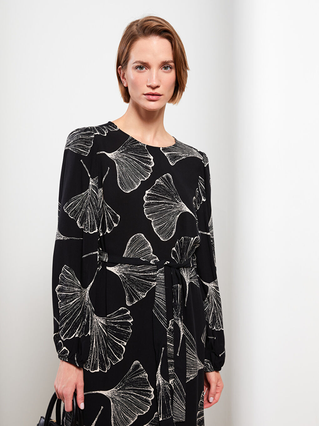 Crew Neck Floral A-Line Viscose Women's Dress-2