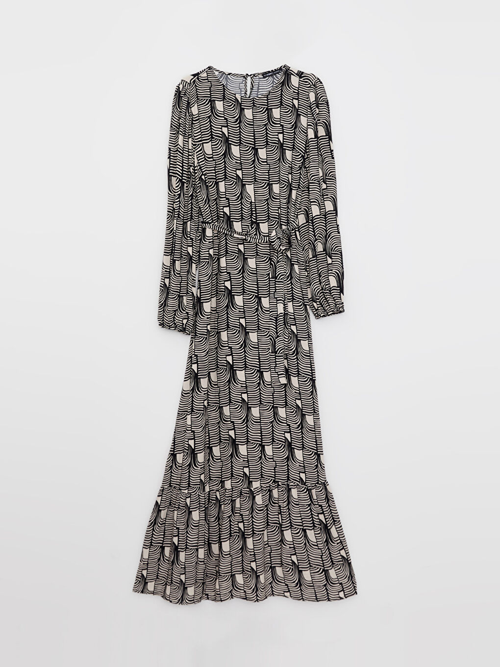 Crew Neck Patterned Long Sleeve A Cut Viscose Women's Dress-5