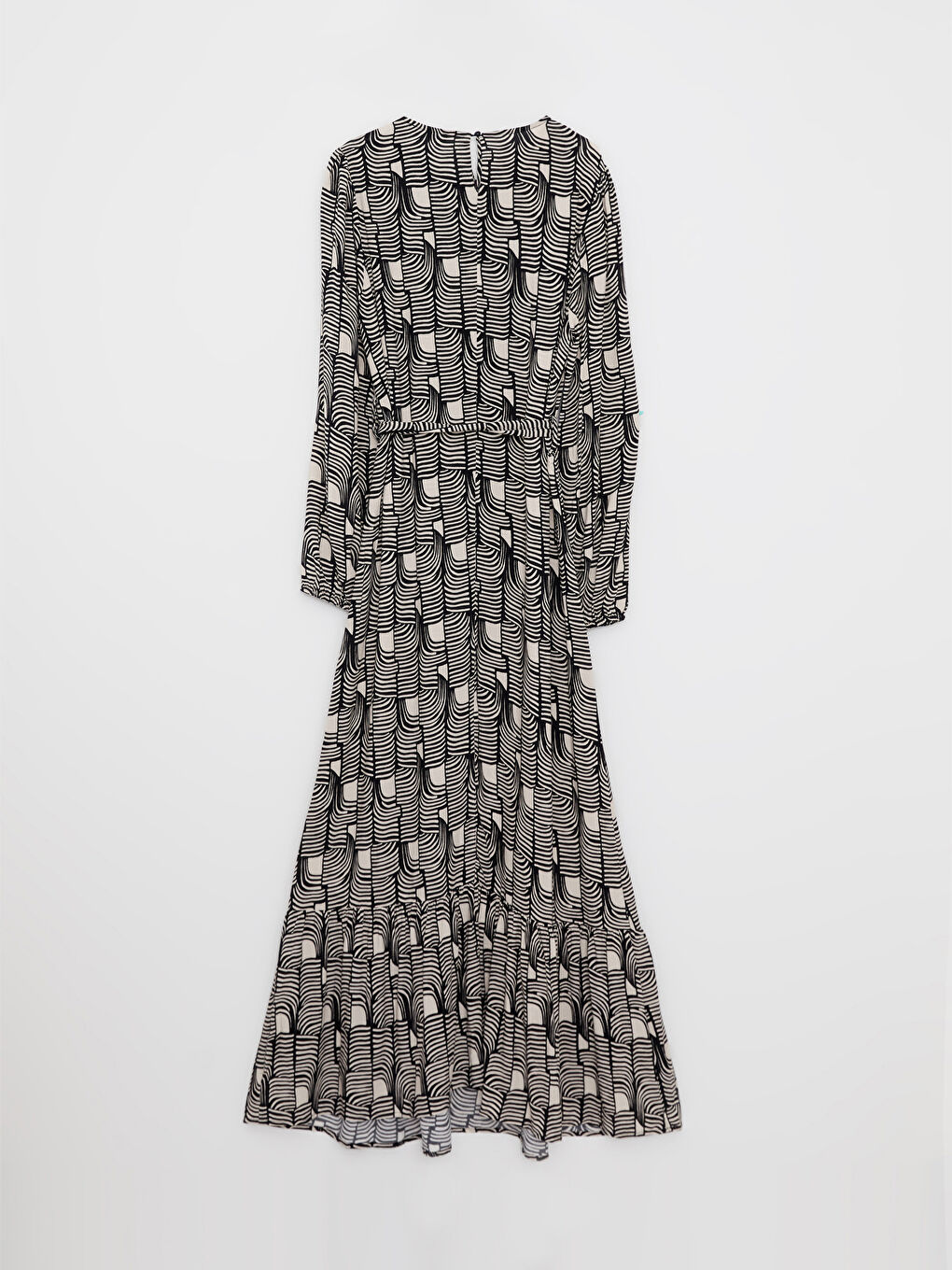 Crew Neck Patterned Long Sleeve A Cut Viscose Women's Dress-6