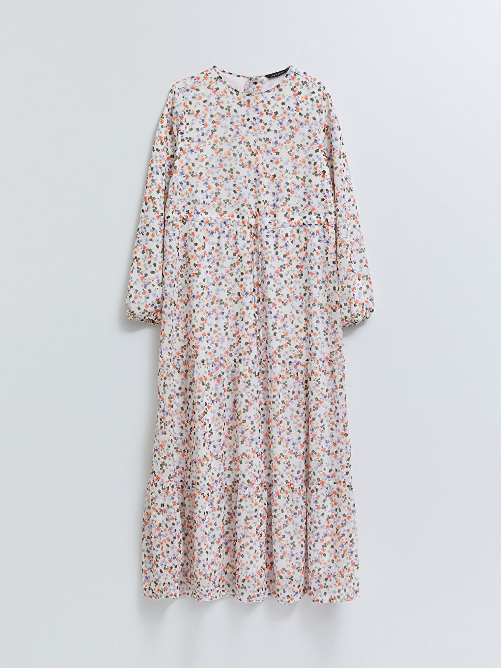 Crew Neck Floral Long Sleeve Chiffon Women's Dress-5