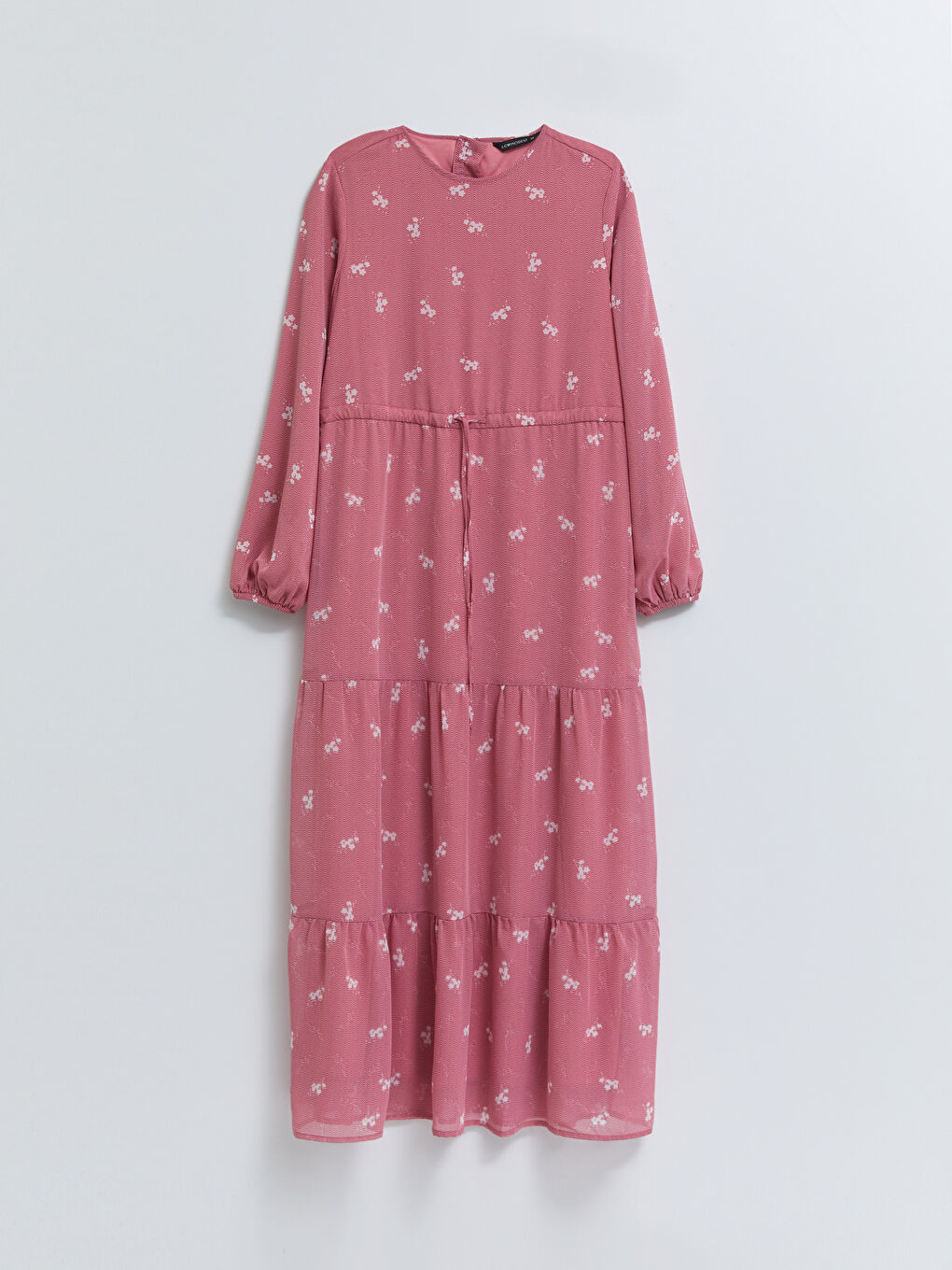 Crew Neck Patterned Long Sleeve Chiffon Women's Dress-5