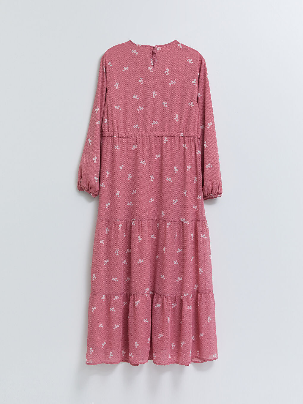 Crew Neck Patterned Long Sleeve Chiffon Women's Dress-6