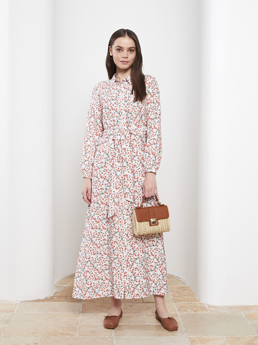 Robe de Chemise à Manches Longues Florale pour Femmes