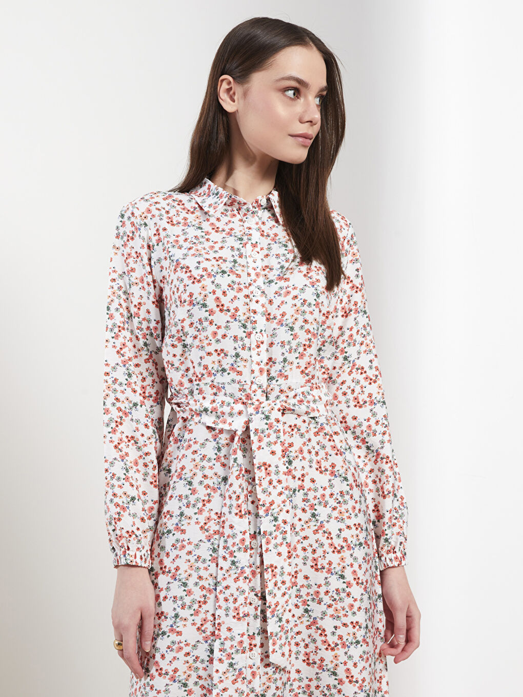 Robe de Chemise à Manches Longues Florale pour Femmes-1