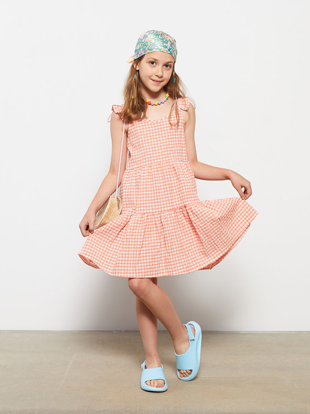 Rundhalsausschnitt Karo Kleid für Mädchen