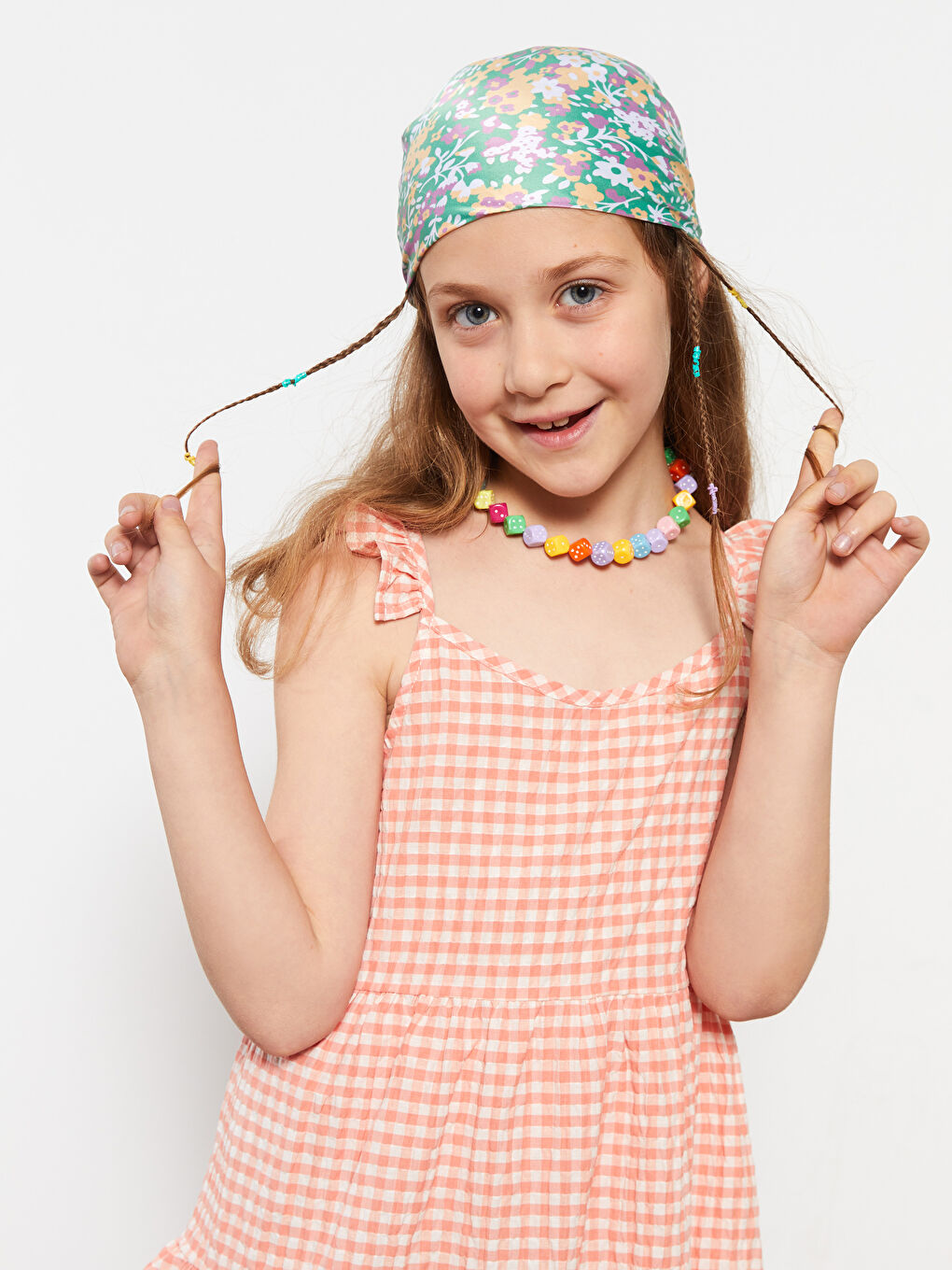 Rundhalsausschnitt Karo Kleid für Mädchen-2