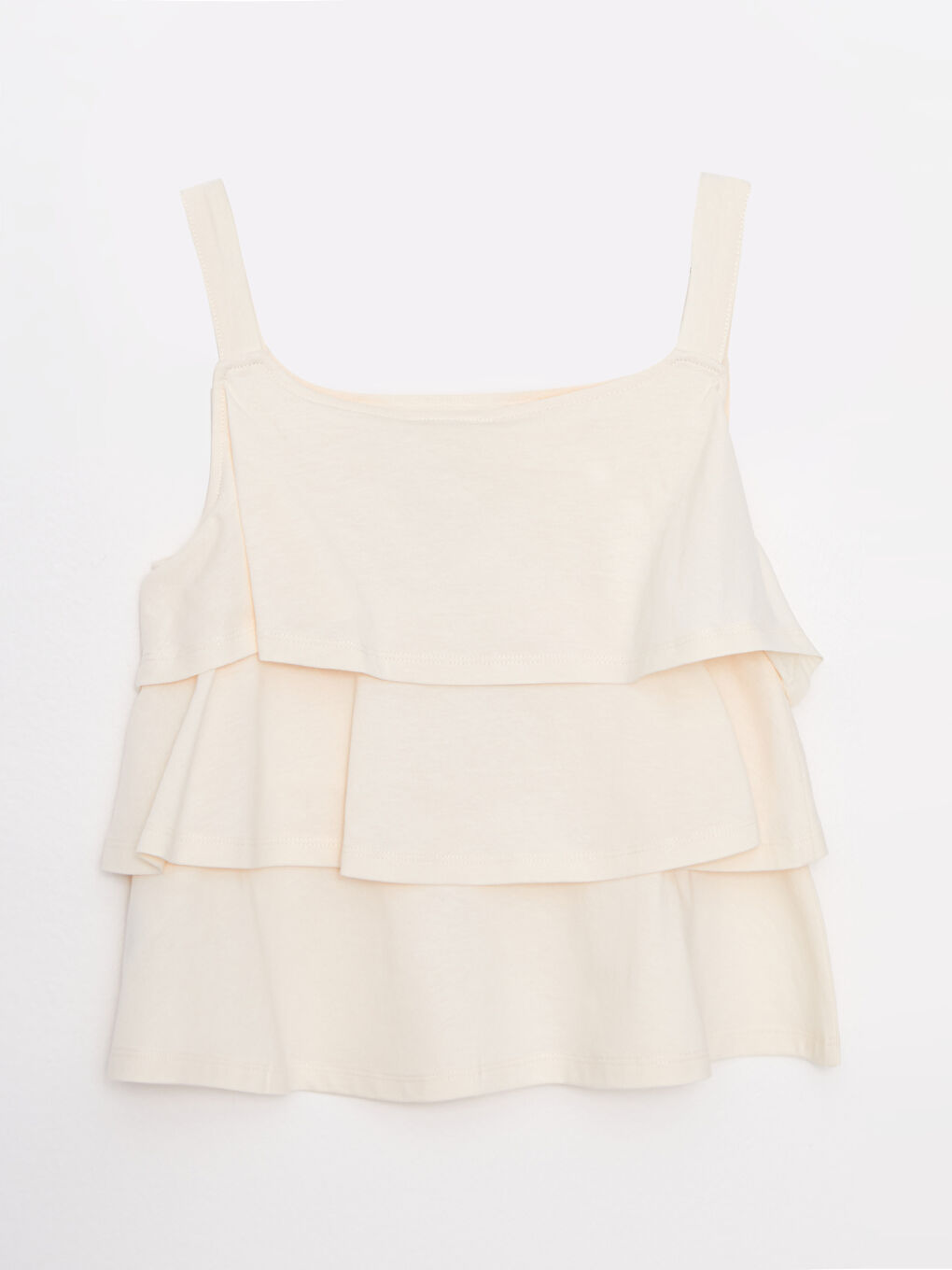 Майка из хлопка с квадратным воротником и базовыми оборками для девочек