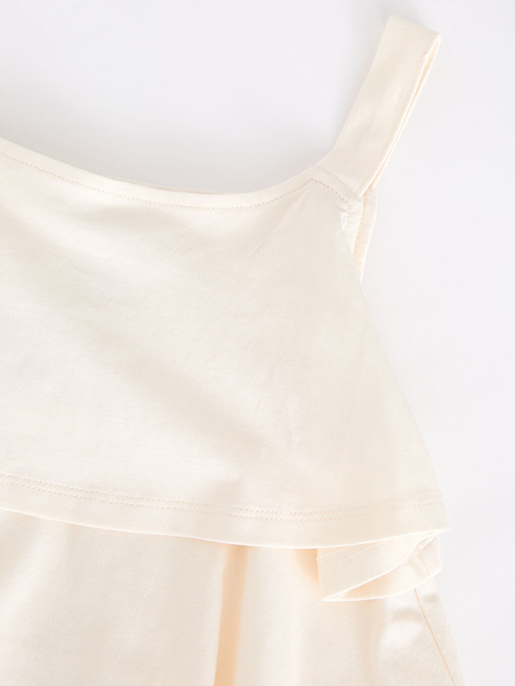 Майка из хлопка с квадратным воротником и базовыми оборками для девочек-2