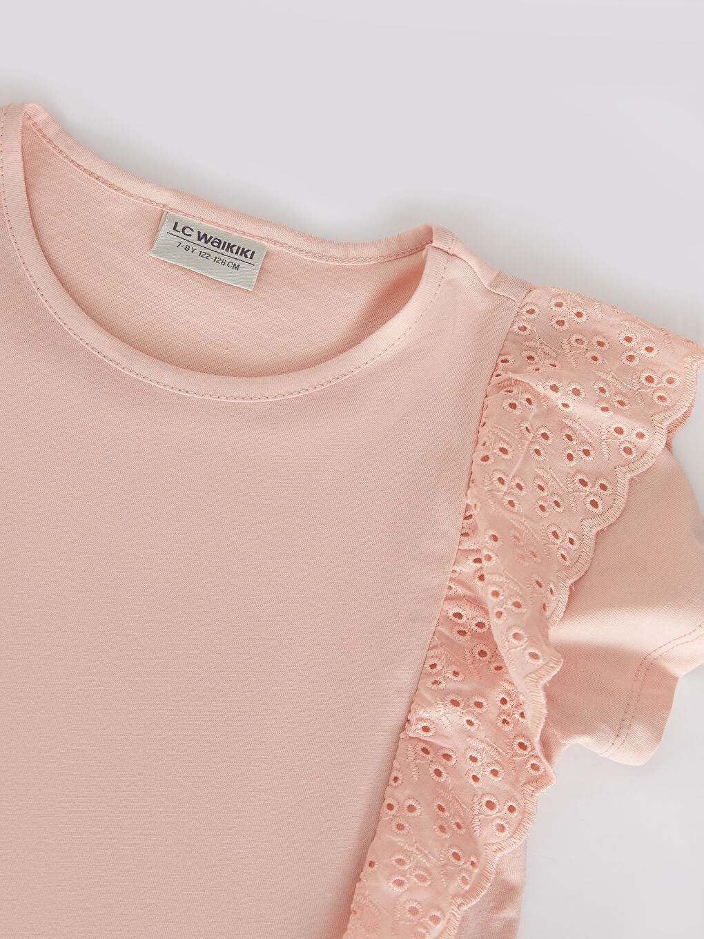 Pembe Bisiklet Yaka Basic Kısa Kollu Pamuklu Kız Çocuk Tişört-2